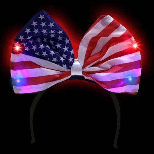 USA Flag Bow Light Up Headband