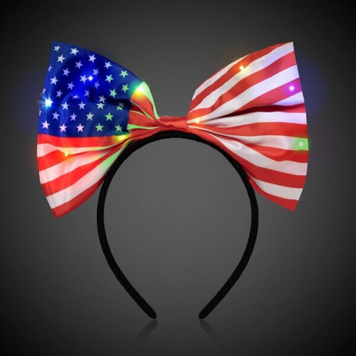 USA Flag Bow Light Up Headband