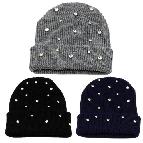 Knitted Winter Hats Cotton Luxury Rhinestone Beanie