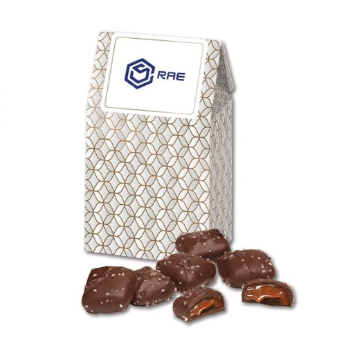 Chocolate Sea Salt Caramels in Silver & Gold Geometric Box