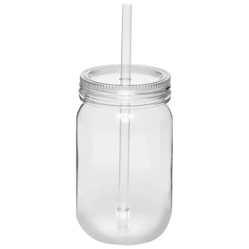24 oz. Single Wall Plastic Mason Jars With Straw