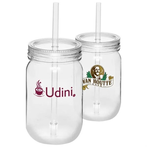 24 oz. Single Wall Plastic Mason Jars With Straw