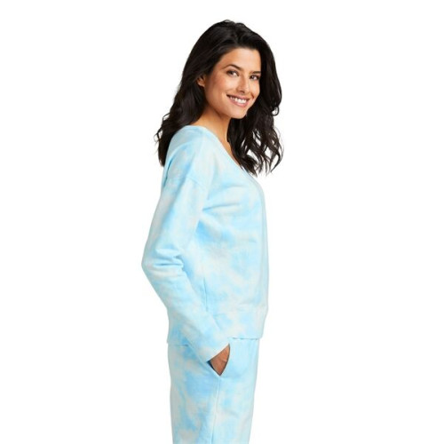 Port & Co Women's Beach Wash Cloud Tie-Dye V-Neck Sweatshirt