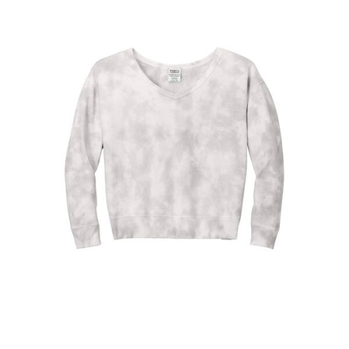 Port & Co Women's Beach Wash Cloud Tie-Dye V-Neck Sweatshirt