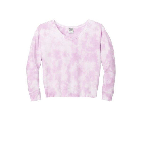 Port & Co Women's Beach Wash Cloud Tie-Dye V-Neck Sweatshirt