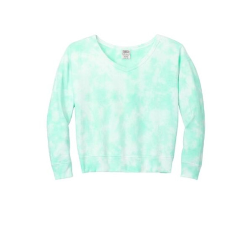 Port & Co Women's Beach Wash Cloud Tie-Dye V-Neck Sweatshirt