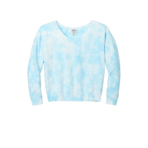 Port & Co Women's Beach Wash Cloud Tie-Dye V-Neck Sweatshirt