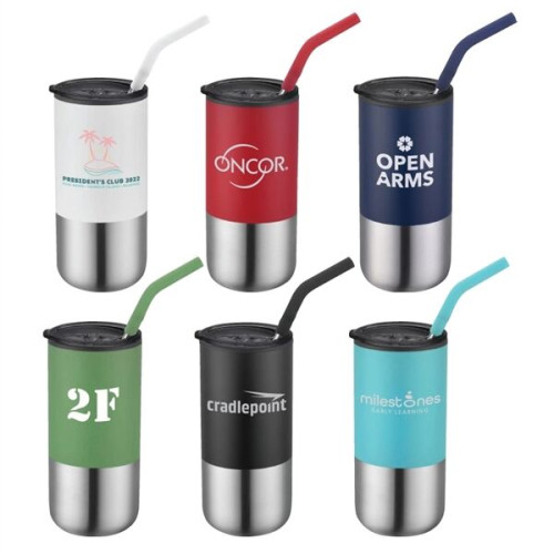 Emery 18 oz. Double Walled Stainless Steel Tumbler w/Straw