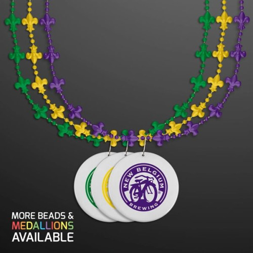 Fleur de Lis Beads for Mardi Gras with White Medallion