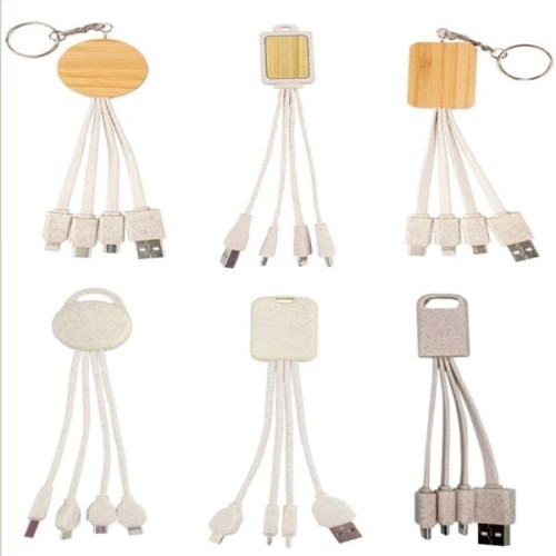 Eco Friendly Bamboo And Wheat Straw 4 In 1 Charging Cable