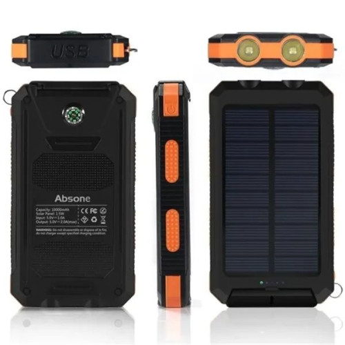 Waterproof Compass Solar Power Bank w/Flashlight 10000mah