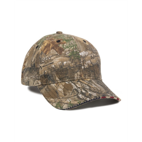 Outdoor Cap Camo with Flag Sandwich Visor Cap
