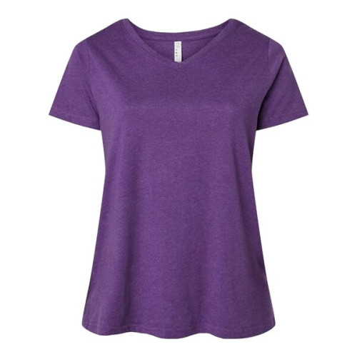 LAT Women's Curvy Collection Fine Jersey V-Neck Tee