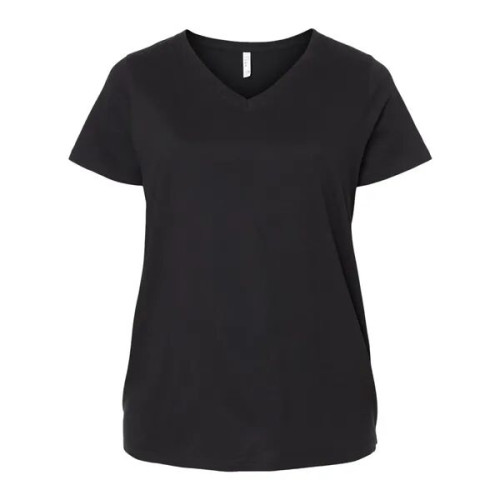 LAT Women's Curvy Collection Fine Jersey V-Neck Tee