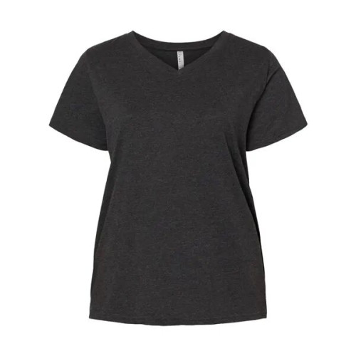 LAT Women's Curvy Collection Fine Jersey V-Neck Tee
