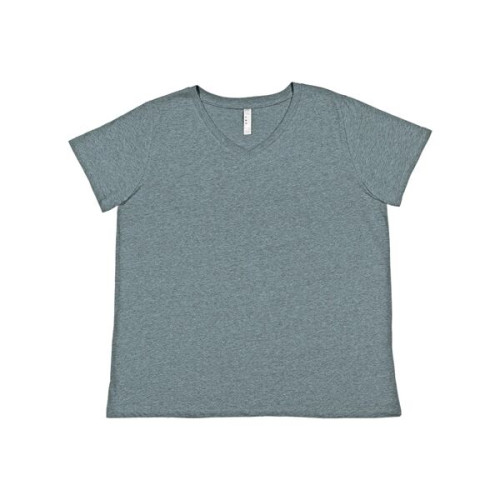 LAT Women's Curvy Collection Fine Jersey V-Neck Tee