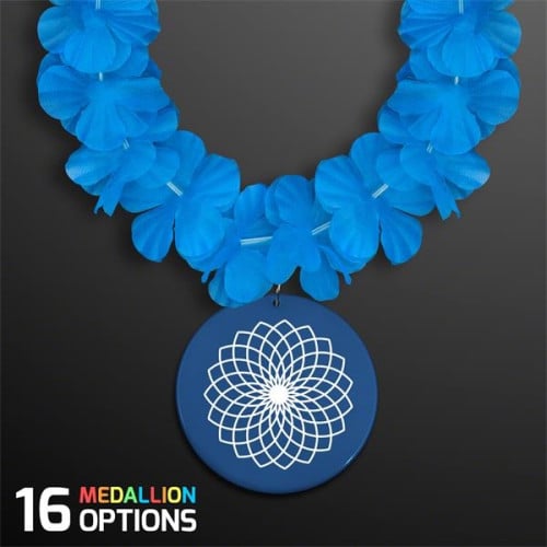 Blue Flower Lei Necklace with Medallion (Non-Light Up)