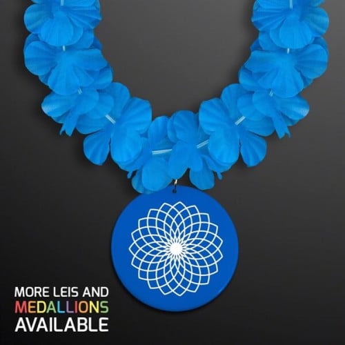 Blue Flower Lei Necklace with Medallion (Non-Light Up)