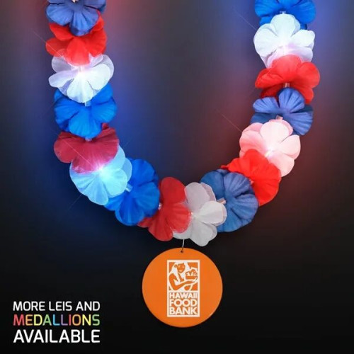 Red, White & Blue LED Hawaiian Lei with Medallion