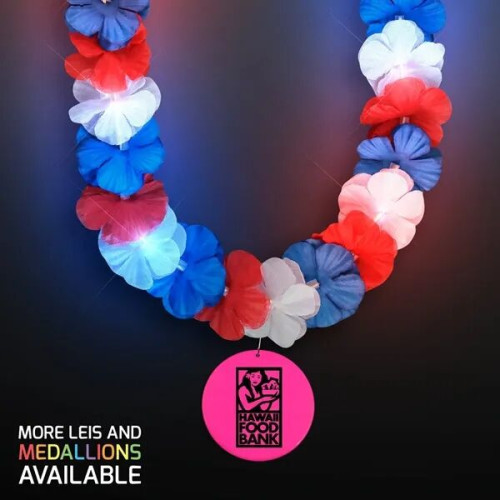 Red, White & Blue LED Hawaiian Lei with Medallion