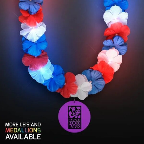 Red, White & Blue LED Hawaiian Lei with Medallion