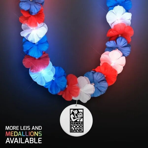Red, White & Blue LED Hawaiian Lei with Medallion