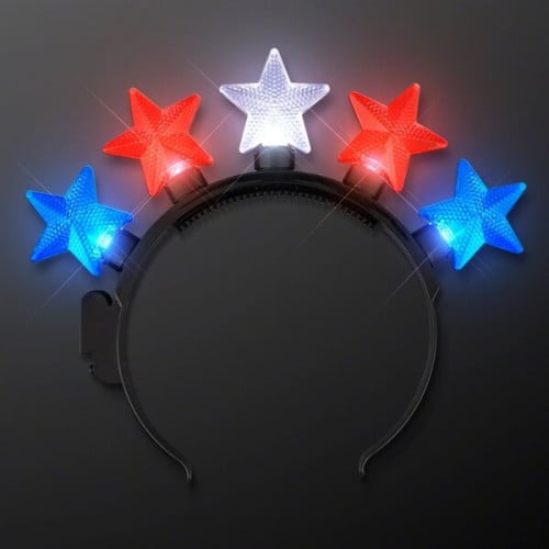 Light Up Stars Headband Red, White & Blue