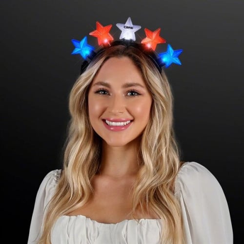 Light Up Stars Headband Red, White & Blue