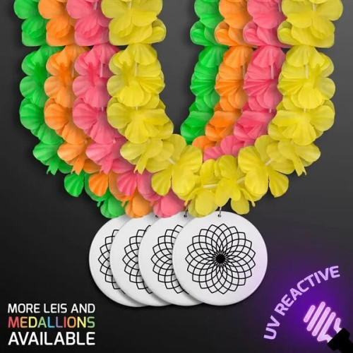 Neon Assorted Hawaiian Leis with Medallion (Non-Light Up)