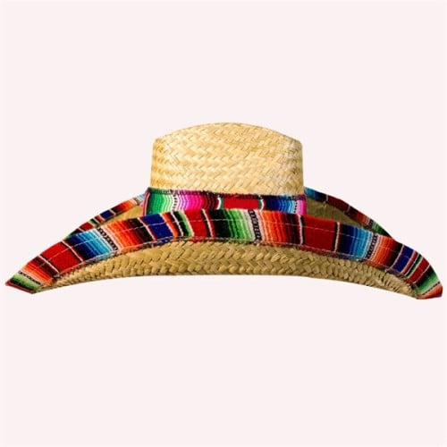 Giant Natural Straw Sombrero with Serape Trim