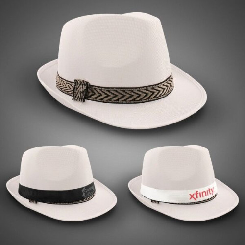 White Funky Fedora with Imprinted Band