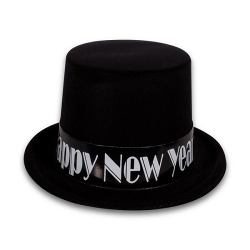 Black Happy New Year Top Hat