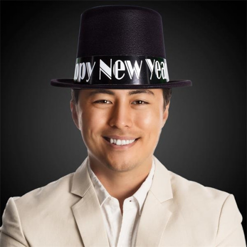 Black Happy New Year Top Hat