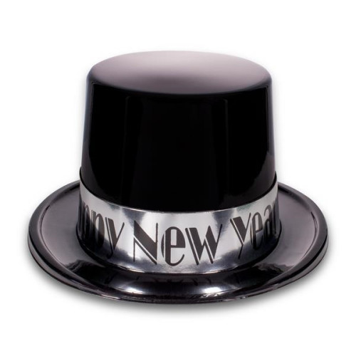 Black and Silver Happy New Year Top Hat