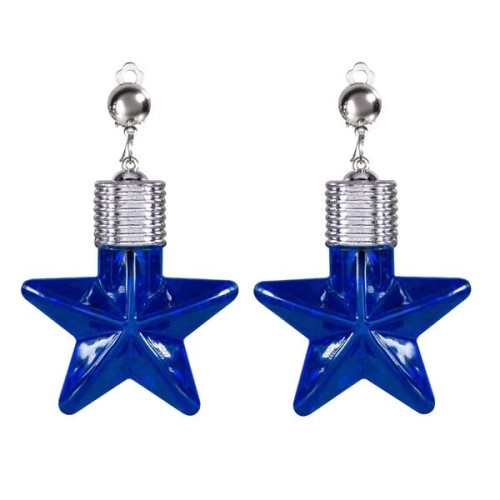Blue Star LED Clip On Earrings