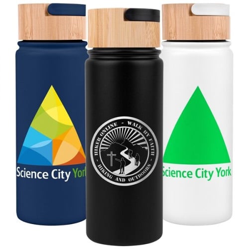 20 oz. Vacuum-Sealed Stainless Water Bottle with Bamboo Lid