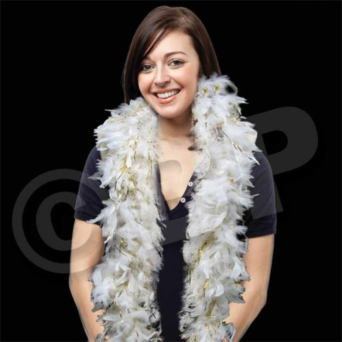 Black with Gold Tinsel Feather Boa