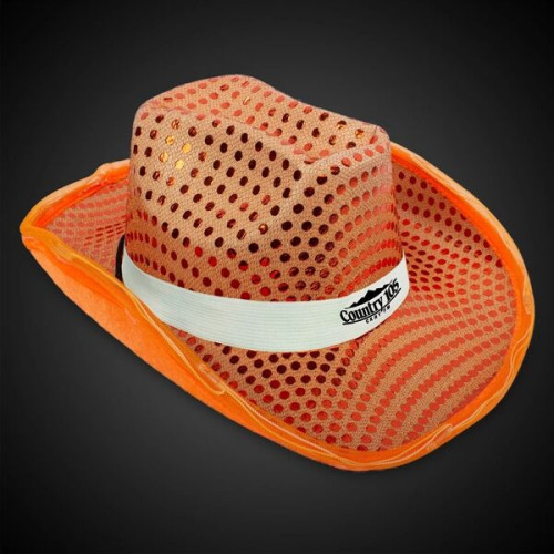 LED Orange Sequin Cowboy Hat