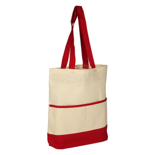100% Cotton Canvas Sheeting Color Accent Tote Bag W/ Pocket