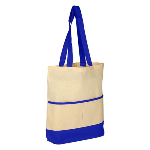 100% Cotton Canvas Sheeting Color Accent Tote Bag W/ Pocket