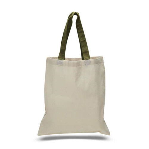 Eco-Friendly 100% Cotton Canvas Tote Bag W/ Color Handles