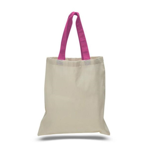 Eco-Friendly 100% Cotton Canvas Tote Bag W/ Color Handles