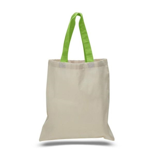 Eco-Friendly 100% Cotton Canvas Tote Bag W/ Color Handles