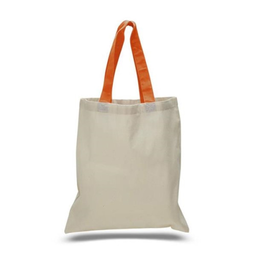 Eco-Friendly 100% Cotton Canvas Tote Bag W/ Color Handles