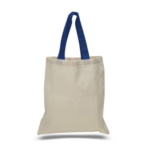 Eco-Friendly 100% Cotton Canvas Tote Bag W/ Color Handles