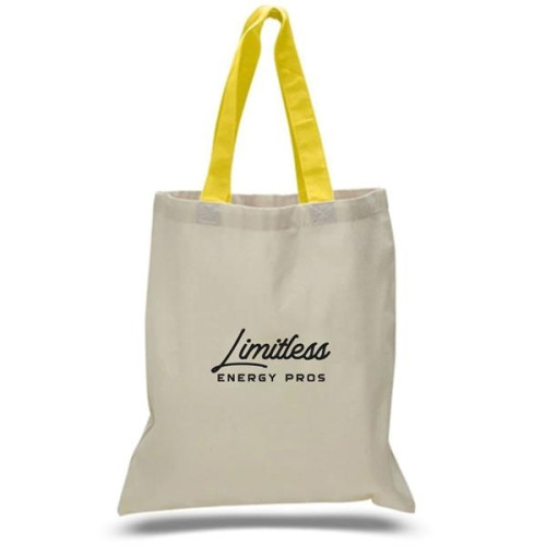 Eco-Friendly 100% Cotton Canvas Tote Bag W/ Color Handles