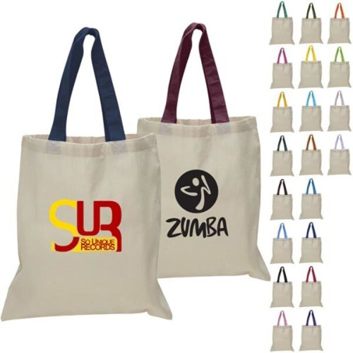 Eco-Friendly 100% Cotton Canvas Tote Bag W/ Color Handles