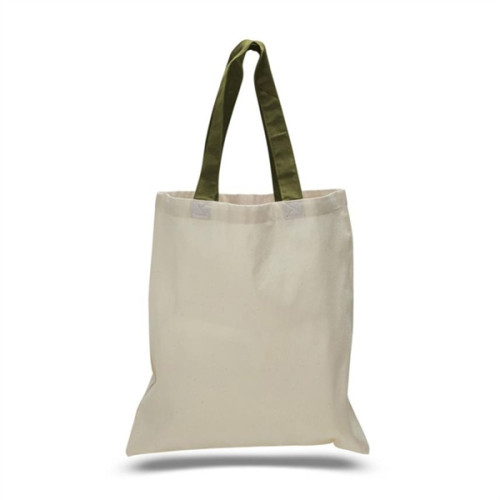 Eco-Friendly 100% Cotton Canvas Tote Bag W/ Color Handles