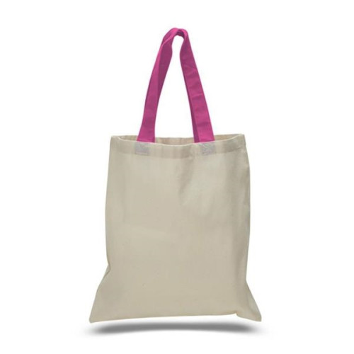 Eco-Friendly 100% Cotton Canvas Tote Bag W/ Color Handles