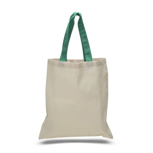 Eco-Friendly 100% Cotton Canvas Tote Bag W/ Color Handles